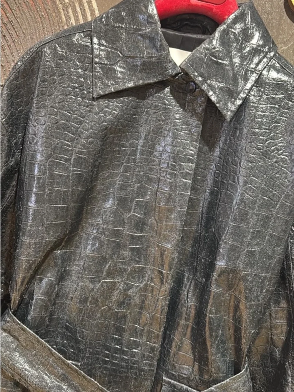 Day birger et mikkelsen Black Croc-Embossed genuine leather Trench Coat size M - Picture 4 of 4